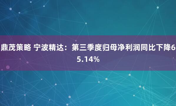 鼎茂策略 宁波精达：第三季度归母净利润同比下降65.14%