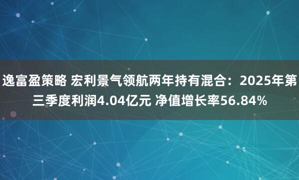 逸富盈策略 宏利景气领航两年持有混合：2025年第三季度利润4.04亿元 净值增长率56.84%